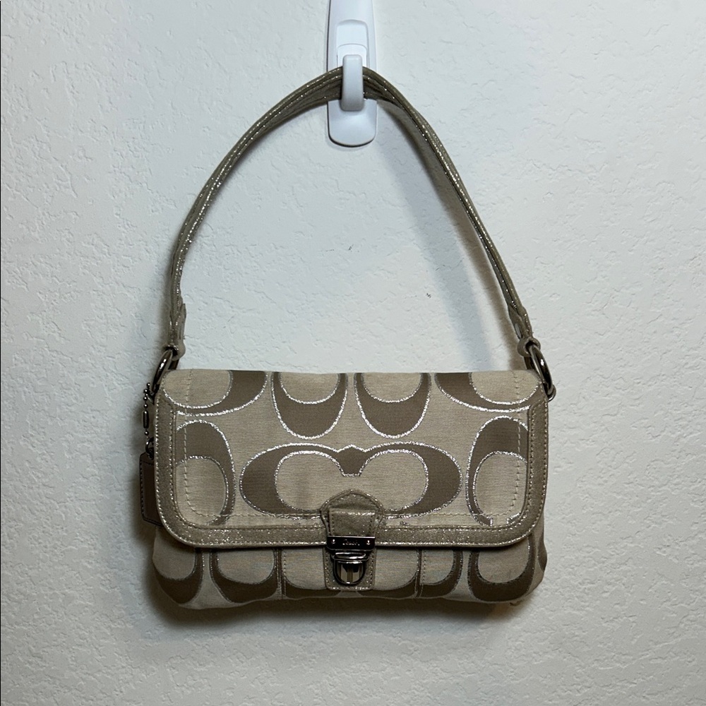 Coach Beige and silver sparkle  Signature Shoulder Bag
